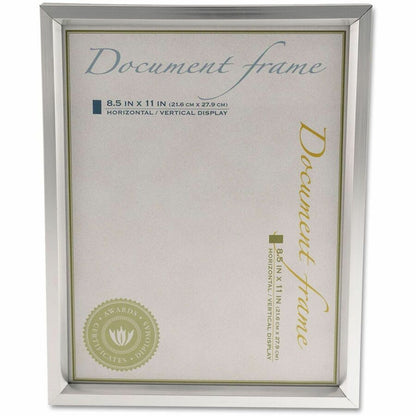 Universal Document Frame - Holds 8.50" x 11" Insert - Rectangle - Desktop - Portrait, Landscape - Brushed Metal - Easel 