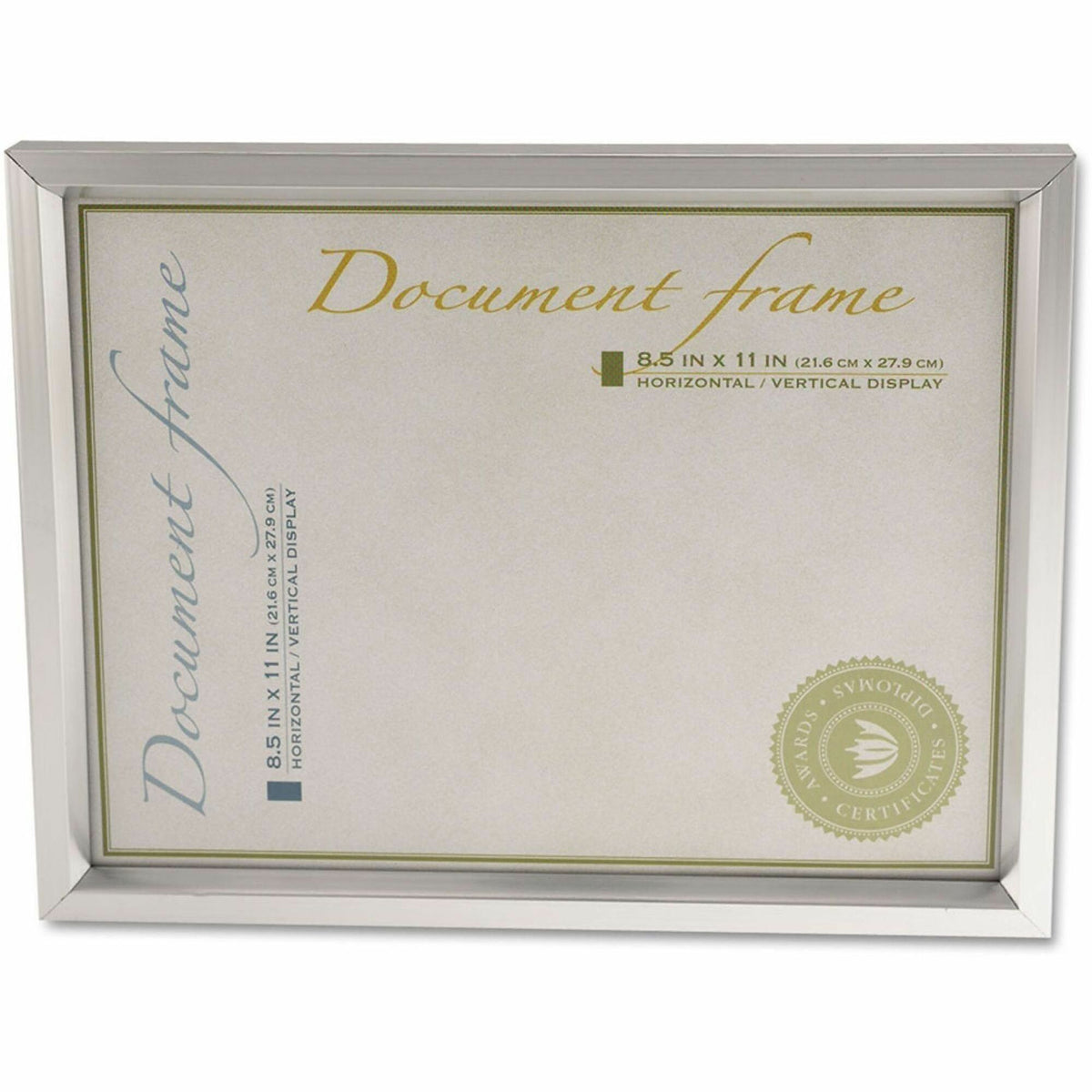 Universal Document Frame - Holds 8.50" x 11" Insert - Rectangle - Desktop - Portrait, Landscape - Brushed Metal - Easel 