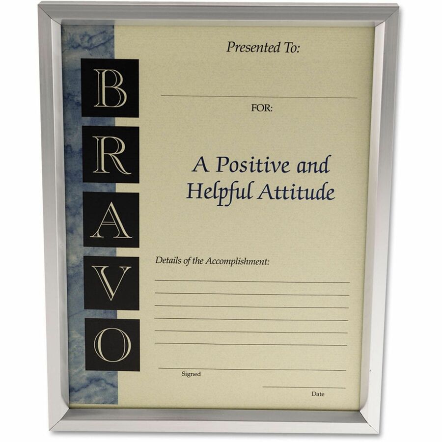 Universal Document Frame - Holds 8.50" x 11" Insert - Rectangle - Desktop - Portrait, Landscape - Brushed Metal - Easel 