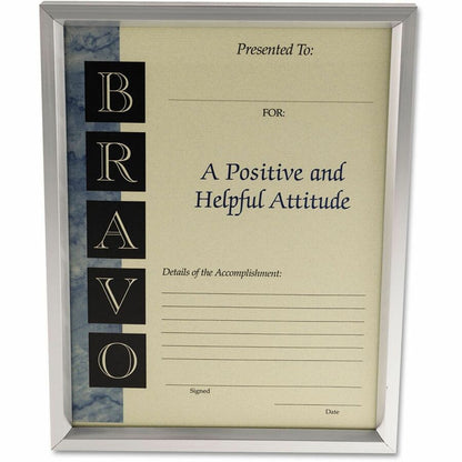 Universal Document Frame - Holds 8.50" x 11" Insert - Rectangle - Desktop - Portrait, Landscape - Brushed Metal - Easel 