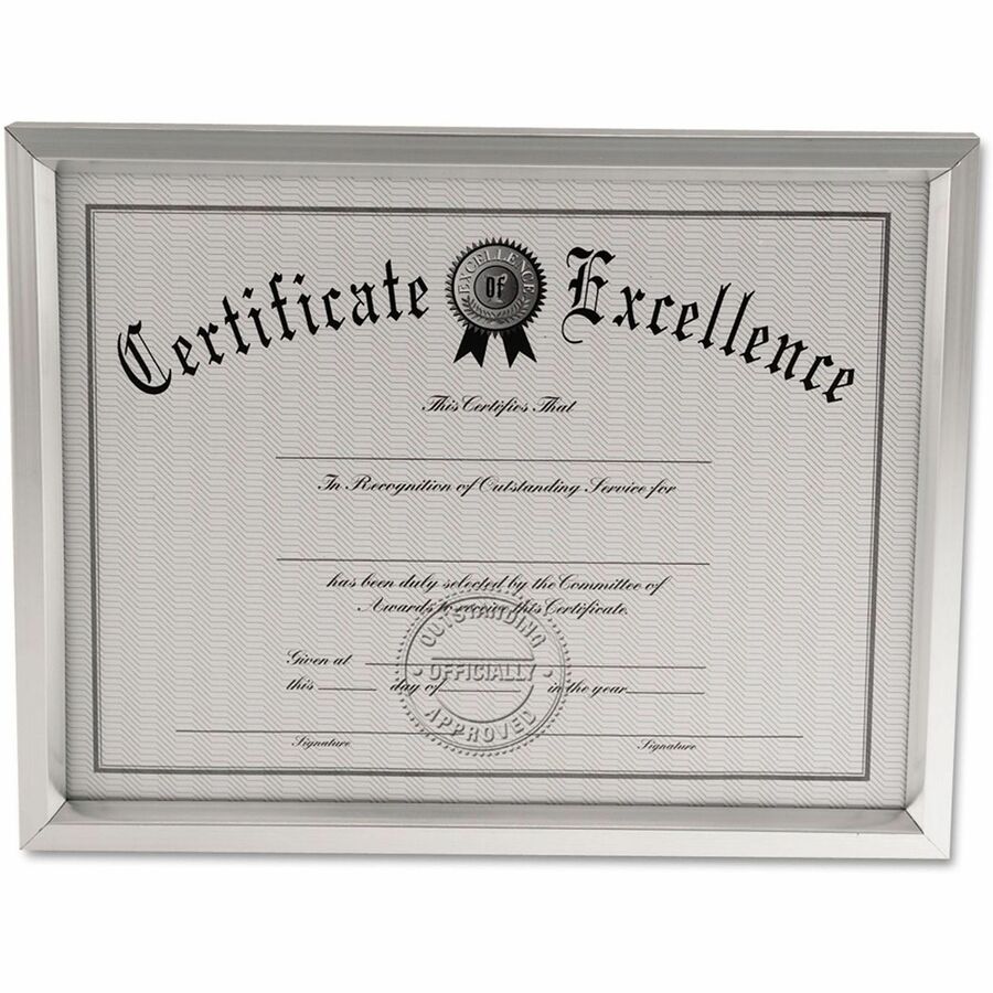 Universal Document Frame - Holds 8.50" x 11" Insert - Rectangle - Desktop - Portrait, Landscape - Brushed Metal - Easel 