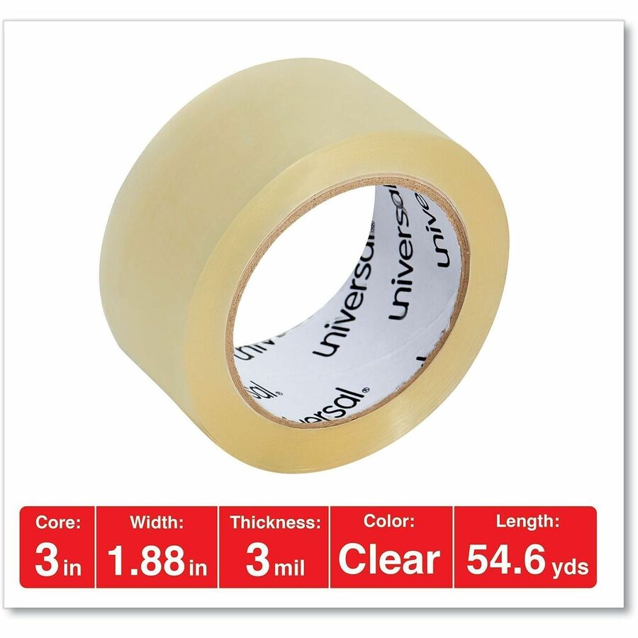 Universal Heavy-Duty Box Sealing Tape, 3" Core, 1.88" x 54.6 yds, Clear, 36/Carton - 54.60 yd Length x 1.88" Width x 3 m