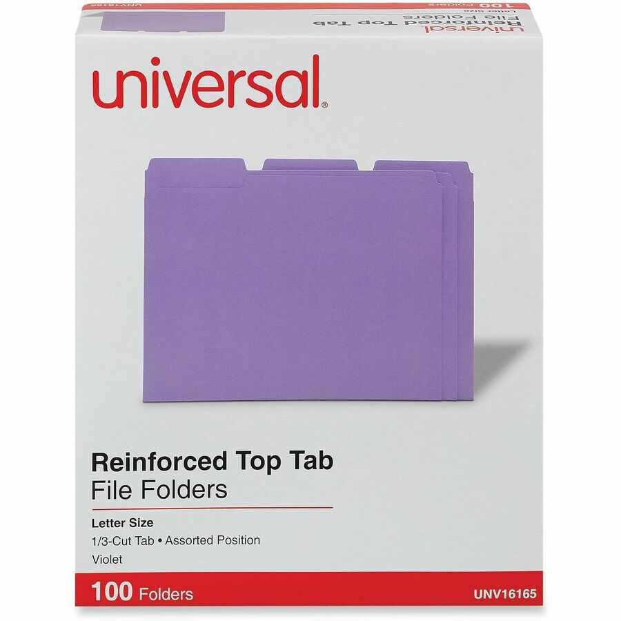 Universal 1/3 Tab Cut Letter Recycled Top Tab File Folder - 8 1/2" x 11" - 1" Expansion - Assorted Tab Position - 11 pt.