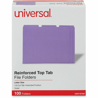 Universal 1/3 Tab Cut Letter Recycled Top Tab File Folder - 8 1/2" x 11" - 1" Expansion - Assorted Tab Position - 11 pt.
