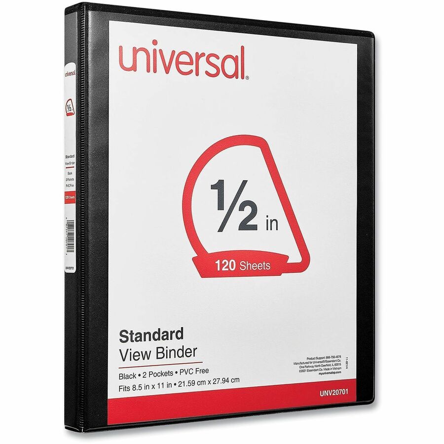 Universal Slant D-Ring View Binder, 3 Rings, 0.5" Capacity, 11 x 8.5, Black - 1/2" Binder Capacity - Letter - 8 1/2" x 1