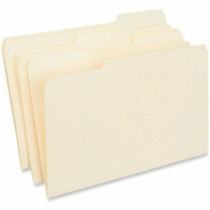 Universal 1/3 Tab Cut Legal Recycled Top Tab File Folder - 8 1/2" x 14" - Assorted Tab Position - 9.5 pt. - Manila Paper