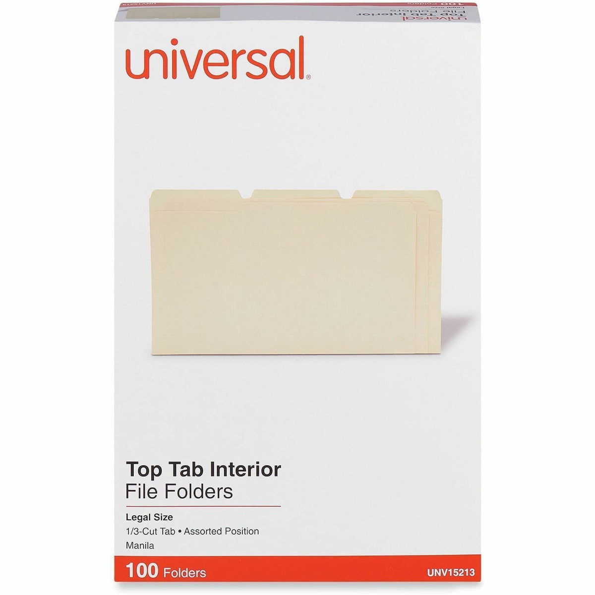 Universal 1/3 Tab Cut Legal Recycled Top Tab File Folder - 8 1/2" x 14" - Assorted Tab Position - 9.5 pt. - Manila Paper
