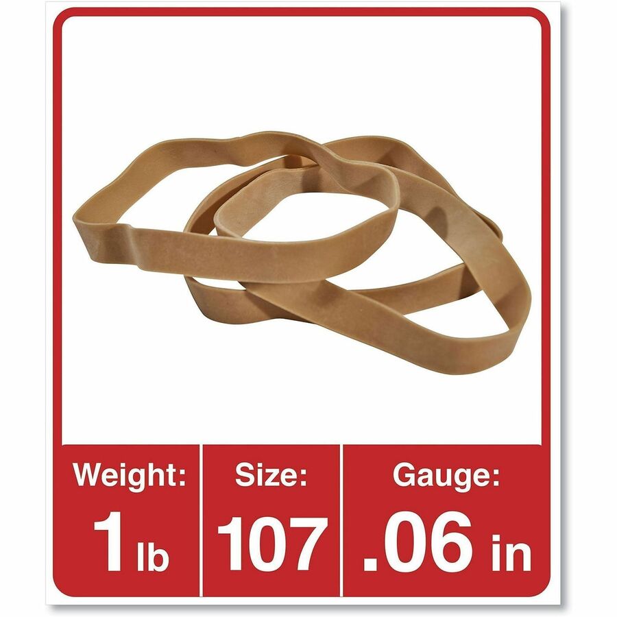Universal Rubber Bands, Size 107, 0.06" Gauge, Beige, 1 lb Box, 40/Pack - Size: #107 - 7" Length x 0.6" Width - 48 lb/in