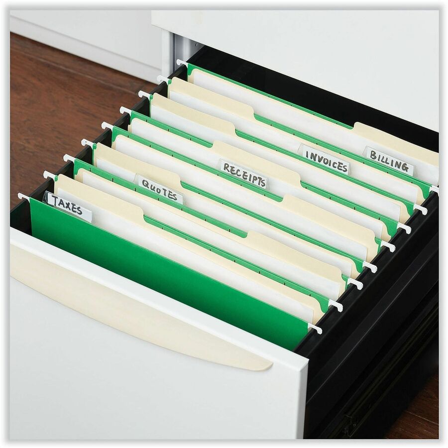 Universal 1/5 Tab Cut Letter Recycled Hanging Folder - 8 1/2" x 11" - Assorted Tab Position - 11 pt. - Stock - Bright Gr