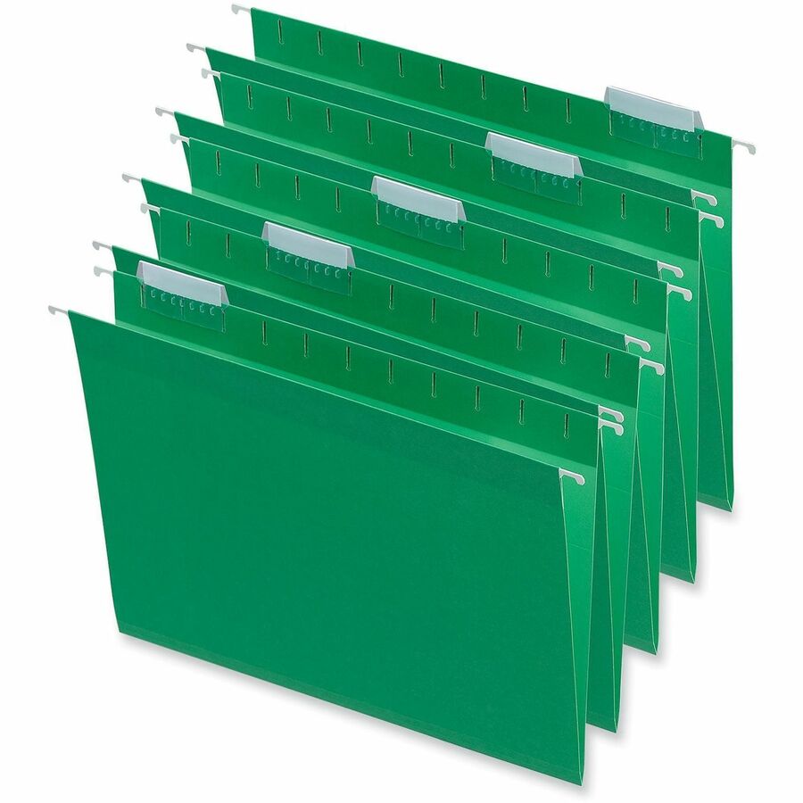 Universal 1/5 Tab Cut Letter Recycled Hanging Folder - 8 1/2" x 11" - Assorted Tab Position - 11 pt. - Stock - Bright Gr