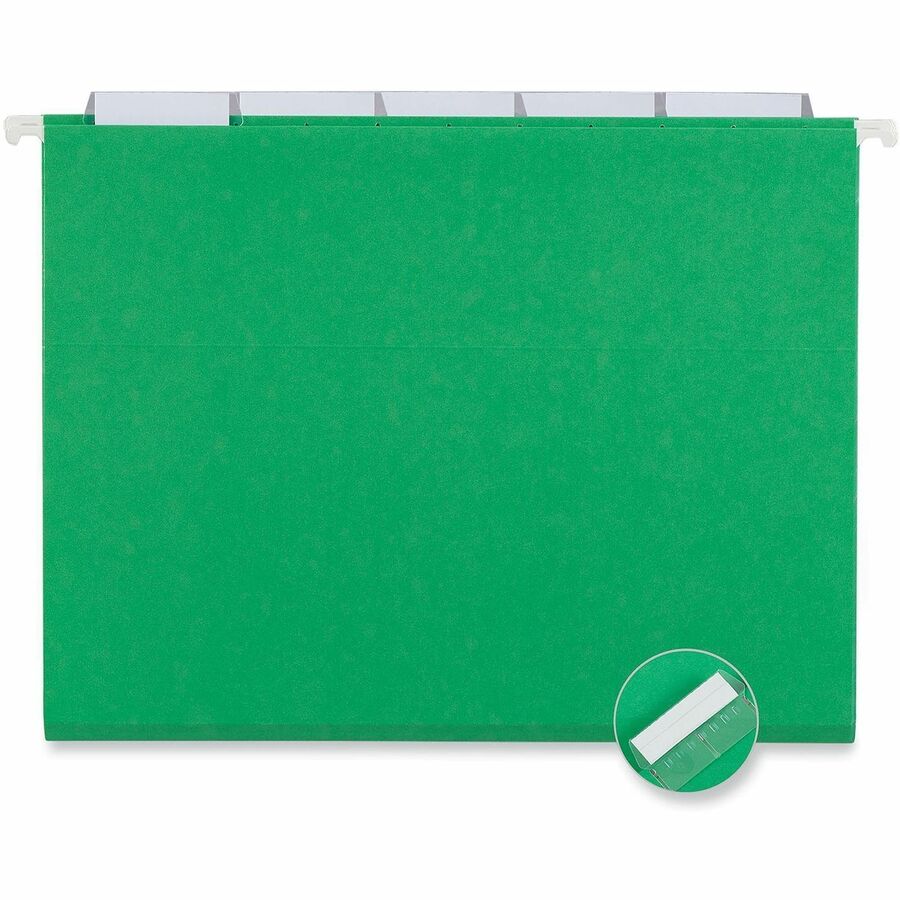Universal 1/5 Tab Cut Letter Recycled Hanging Folder - 8 1/2" x 11" - Assorted Tab Position - 11 pt. - Stock - Bright Gr