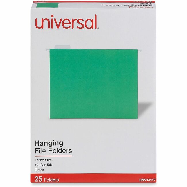 Universal 1/5 Tab Cut Letter Recycled Hanging Folder - 8 1/2" x 11" - Assorted Tab Position - 11 pt. - Stock - Bright Gr