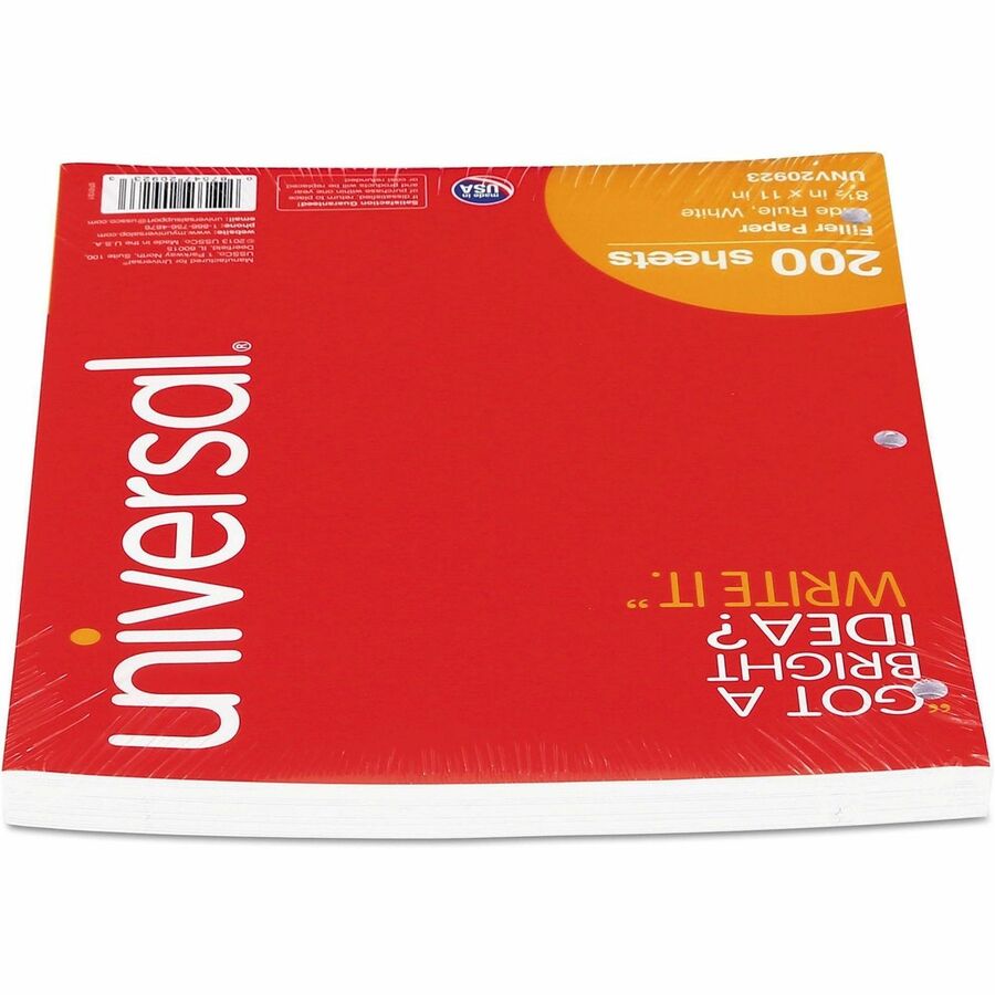 Universal Filler Paper, 3-Hole, 8.5 x 11, Wide/Legal Rule, 200/Pack - 200 Sheets - Wide Ruled, Legal Ruled Front Ruling 