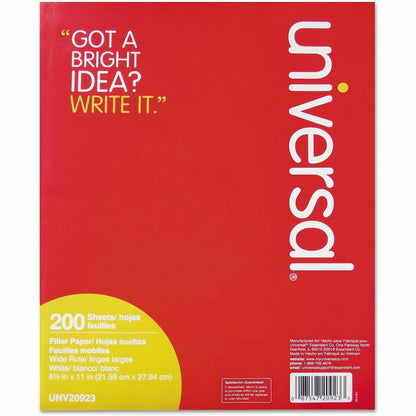 Universal Filler Paper, 3-Hole, 8.5 x 11, Wide/Legal Rule, 200/Pack - 200 Sheets - Wide Ruled, Legal Ruled Front Ruling 