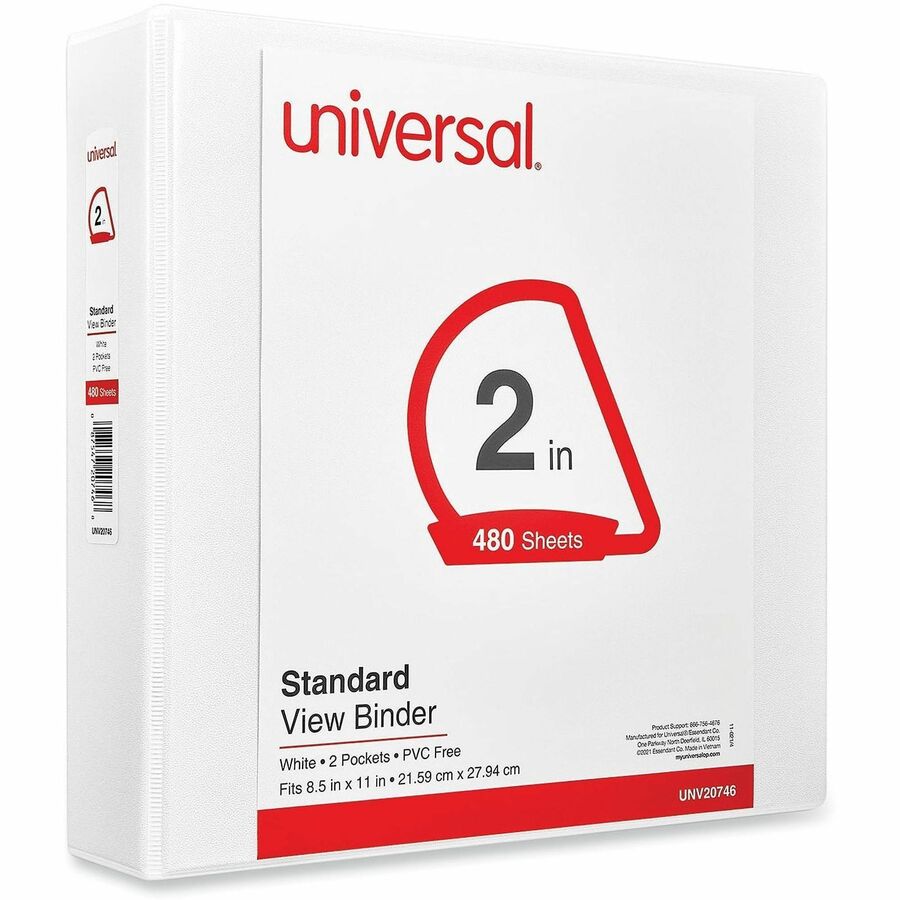 Universal Slant D-Ring View Binder, 3 Rings, 2" Capacity, 11 x 8.5, White - 2" Binder Capacity - Letter - 8 1/2" x 11" S