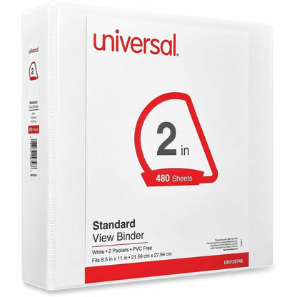 Universal Slant D-Ring View Binder, 3 Rings, 2" Capacity, 11 x 8.5, White - 2" Binder Capacity - Letter - 8 1/2" x 11" S