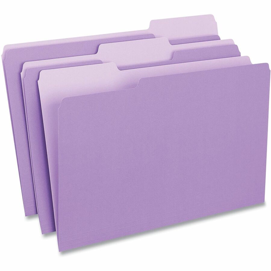 Universal 1/3 Tab Cut Legal Recycled Top Tab File Folder - 8 1/2" x 14" - Assorted Tab Position - 11 pt. - Stock - Purpl