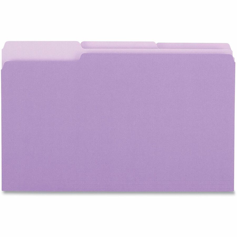 Universal 1/3 Tab Cut Legal Recycled Top Tab File Folder - 8 1/2" x 14" - Assorted Tab Position - 11 pt. - Stock - Purpl