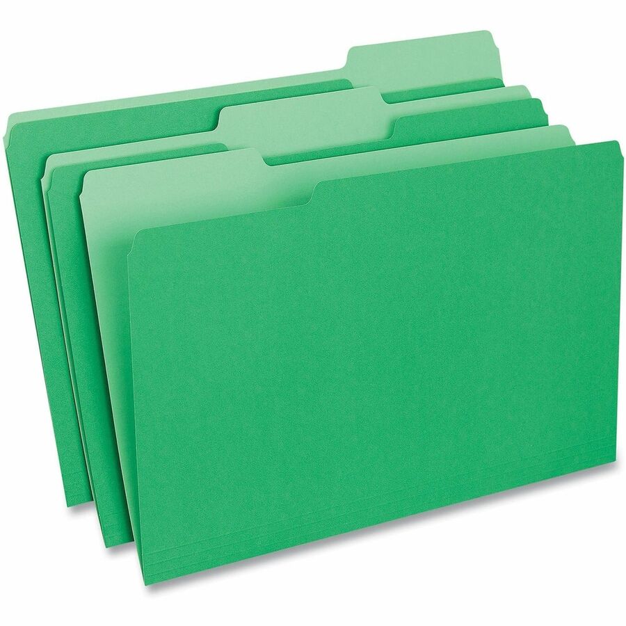 Universal 1/3 Tab Cut Legal Recycled Top Tab File Folder - 8 1/2" x 14" - Assorted Tab Position - 11 pt. - Stock - Green