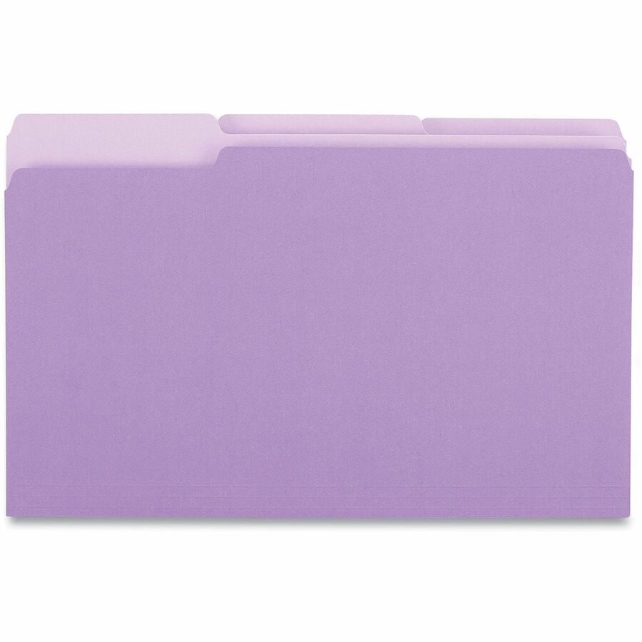 Universal 1/3 Tab Cut Legal Recycled Top Tab File Folder - 8 1/2" x 14" - Assorted Tab Position - 11 pt. - Stock - Purpl