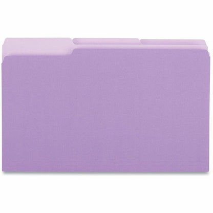 Universal 1/3 Tab Cut Legal Recycled Top Tab File Folder - 8 1/2" x 14" - Assorted Tab Position - 11 pt. - Stock - Purpl