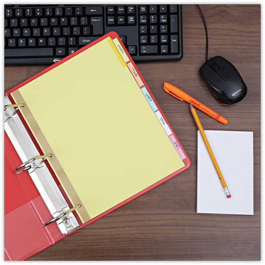 Universal Index Divider - 5 Side Tab(s) - Letter - 8.50" Width x 11" Length - 3 Hole Punched - Buff Paper Divider - Asso