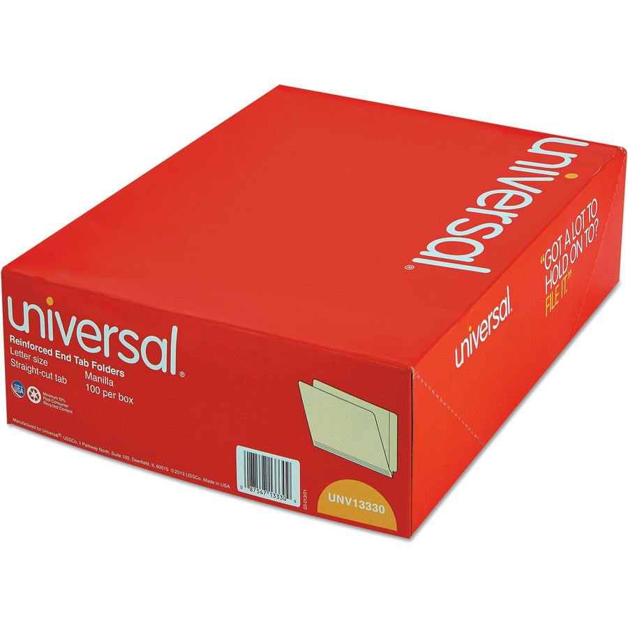 Universal Straight Tab Cut Letter Recycled End Tab File Folder - 8 1/2" x 11" - 3/4" Expansion - 11 pt. - Manila Paper -