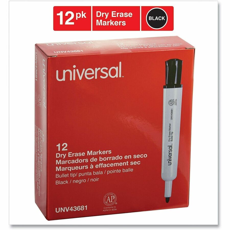 Universal Dry Erase Marker, Medium Bullet Tip, Black, Dozen - Black Ink - Dry - General Purpose - 12 / Dozen