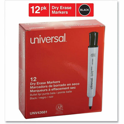 Universal Dry Erase Marker, Medium Bullet Tip, Black, Dozen - Black Ink - Dry - General Purpose - 12 / Dozen
