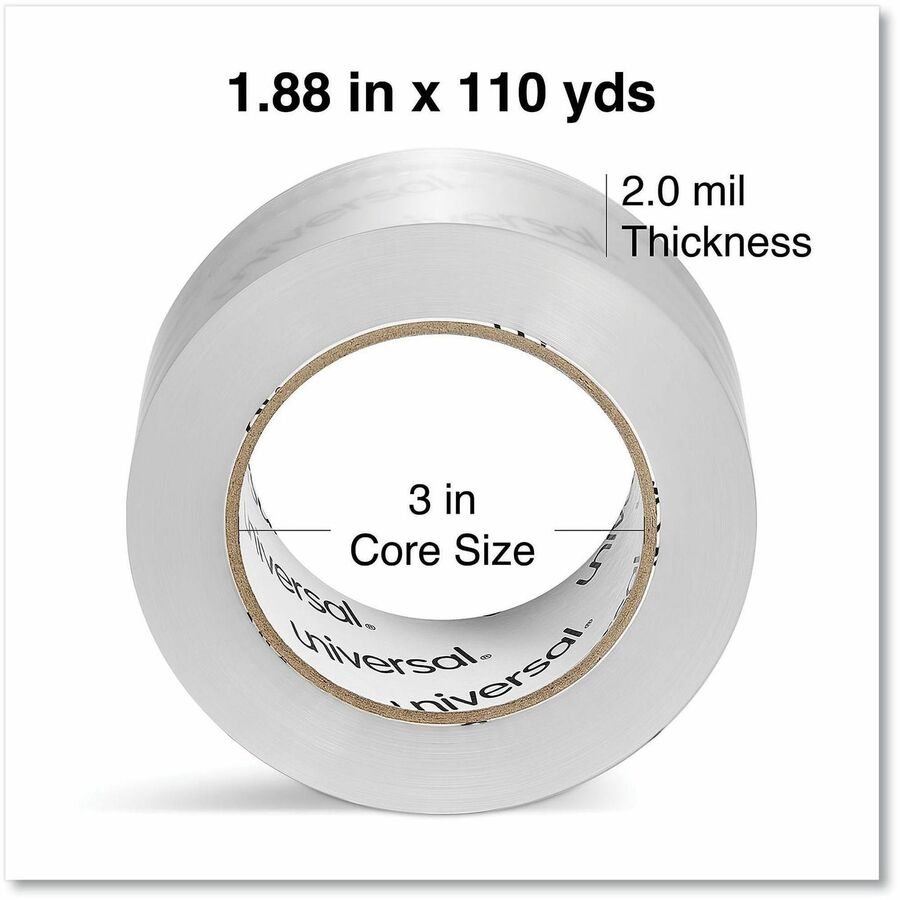 Universal Quiet Tape Box Sealing Tape, 3" Core, 1.88" x 109 yds, Clear, 6/Pack - 109 yd Length x 1.88" Width x 2 mil Thi