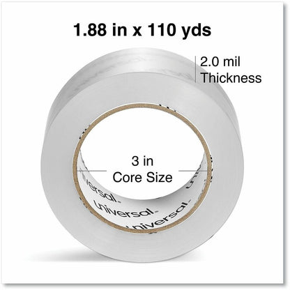 Universal Quiet Tape Box Sealing Tape, 3" Core, 1.88" x 109 yds, Clear, 6/Pack - 109 yd Length x 1.88" Width x 2 mil Thi