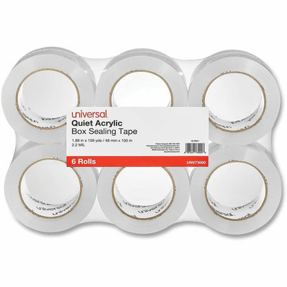 Universal Quiet Tape Box Sealing Tape, 3" Core, 1.88" x 109 yds, Clear, 6/Pack - 109 yd Length x 1.88" Width x 2 mil Thi