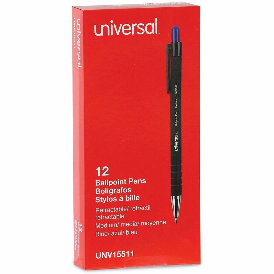 Universal Ballpoint Pen, Retractable, Medium 1 mm, Blue Ink, Blue Barrel, Dozen - 1 mm Medium Conical Pen Point - Retrac