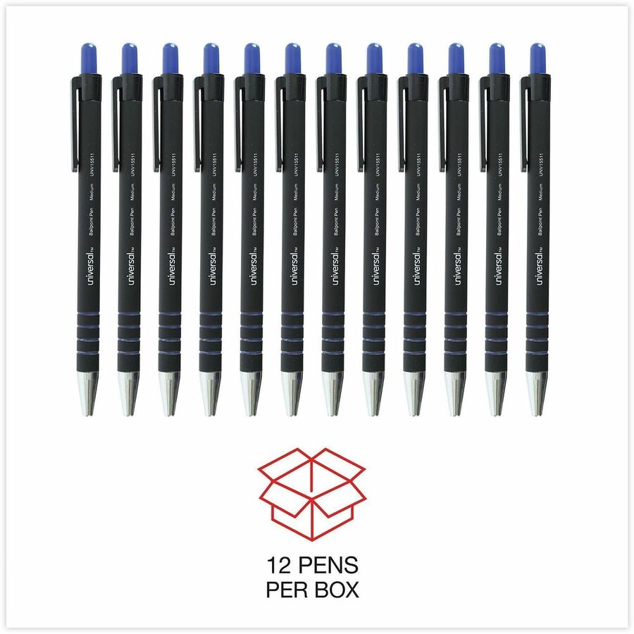 Universal Ballpoint Pen, Retractable, Medium 1 mm, Blue Ink, Blue Barrel, Dozen - 1 mm Medium Conical Pen Point - Retrac