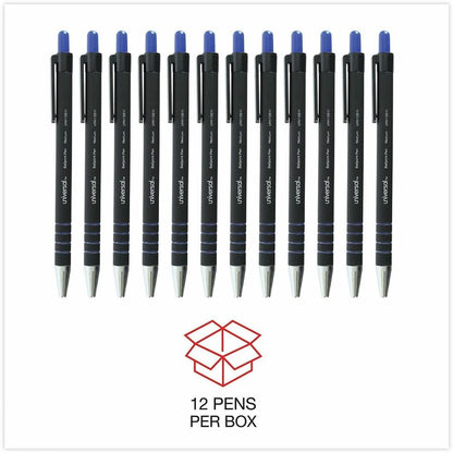 Universal Ballpoint Pen, Retractable, Medium 1 mm, Blue Ink, Blue Barrel, Dozen - 1 mm Medium Conical Pen Point - Retrac