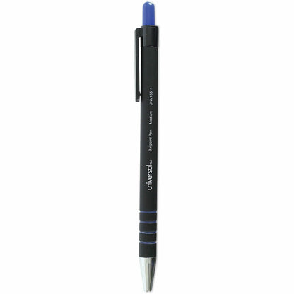 Universal Ballpoint Pen, Retractable, Medium 1 mm, Blue Ink, Blue Barrel, Dozen - 1 mm Medium Conical Pen Point - Retrac