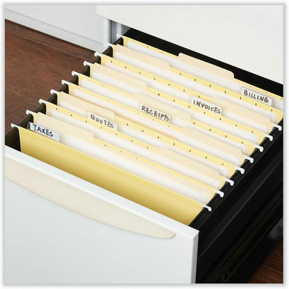Universal 1/5 Tab Cut Letter Recycled Hanging Folder - 8 1/2" x 11" - Assorted Tab Position - 11 pt. - Stock - Yellow - 