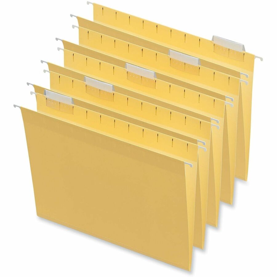 Universal 1/5 Tab Cut Letter Recycled Hanging Folder - 8 1/2" x 11" - Assorted Tab Position - 11 pt. - Stock - Yellow - 