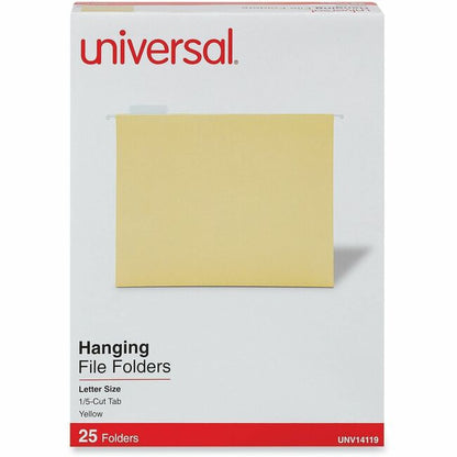 Universal 1/5 Tab Cut Letter Recycled Hanging Folder - 8 1/2" x 11" - Assorted Tab Position - 11 pt. - Stock - Yellow - 