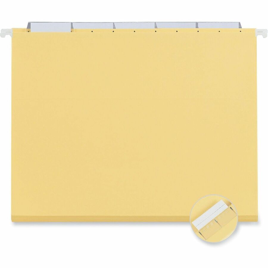 Universal 1/5 Tab Cut Letter Recycled Hanging Folder - 8 1/2" x 11" - Assorted Tab Position - 11 pt. - Stock - Yellow - 