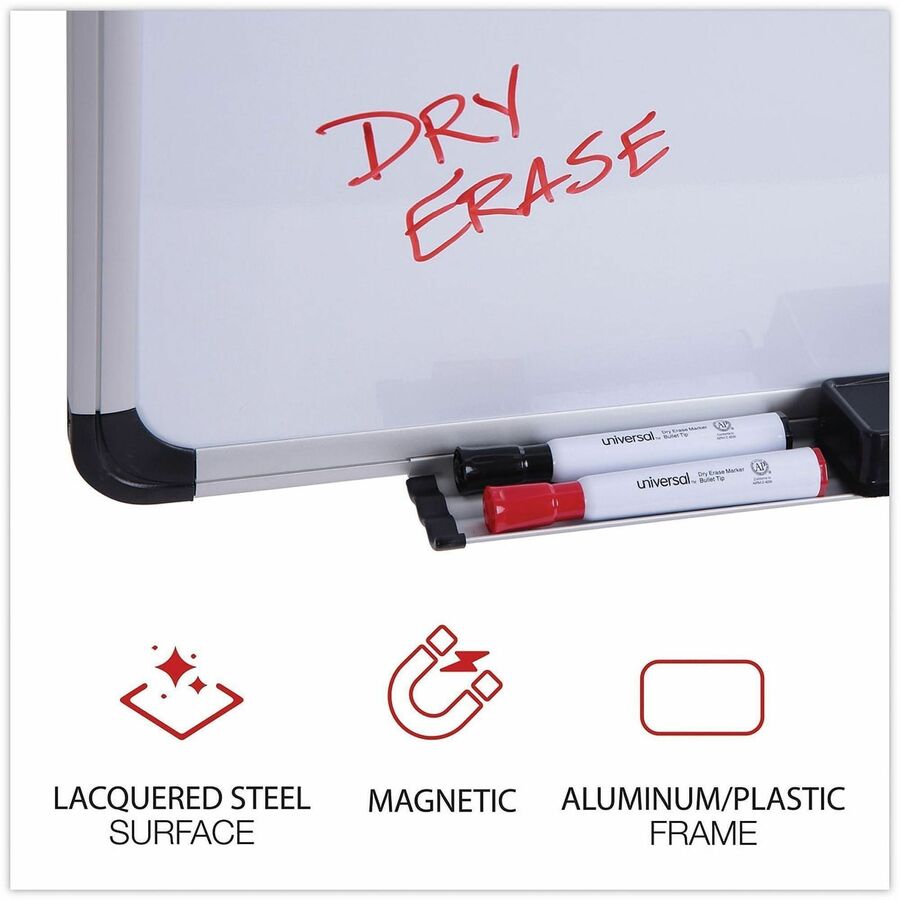Universal Dry Erase Board - 36" (3 ft) Width x 24" (2 ft) Height - White Steel Surface - Satin Aluminum Frame - Magnetic