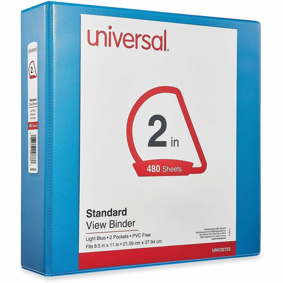 Universal Slant D-Ring View Binder, 3 Rings, 2" Capacity, 11 x 8.5, Light Blue - 2" Binder Capacity - Letter - 8 1/2" x 