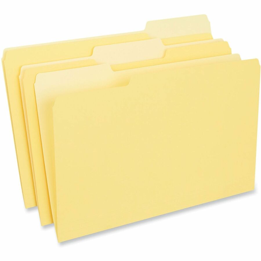 Universal 1/3 Tab Cut Legal Recycled Top Tab File Folder - 8 1/2" x 14" - Assorted Tab Position - 11 pt. - Stock - Yello