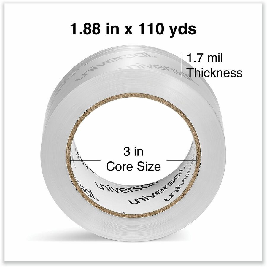 Universal Packaging Tape - 109 yd Length x 1.88" Width x 1.7 mil Thickness - 3" Core - Clear - Acrylic - Plastic Backing