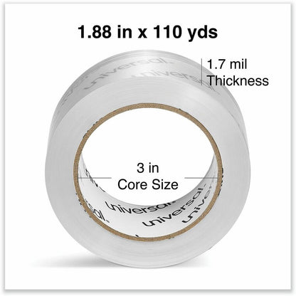 Universal Packaging Tape - 109 yd Length x 1.88" Width x 1.7 mil Thickness - 3" Core - Clear - Acrylic - Plastic Backing