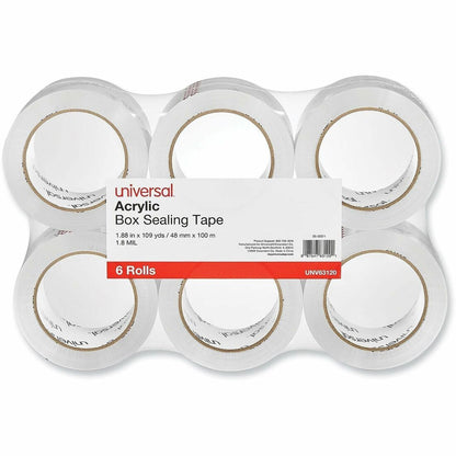 Universal Packaging Tape - 109 yd Length x 1.88" Width x 1.7 mil Thickness - 3" Core - Clear - Acrylic - Plastic Backing