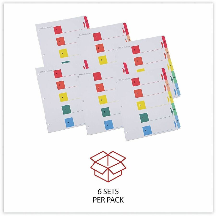 Universal Index Divider - 5 Print-on Side Tab(s) - Digit - 1-5, Table of Contents - 8.5" Divider Width x 11" Divider Len