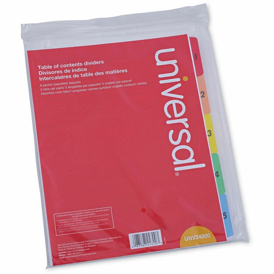Universal Index Divider - 5 Print-on Side Tab(s) - Digit - 1-5, Table of Contents - 8.5" Divider Width x 11" Divider Len