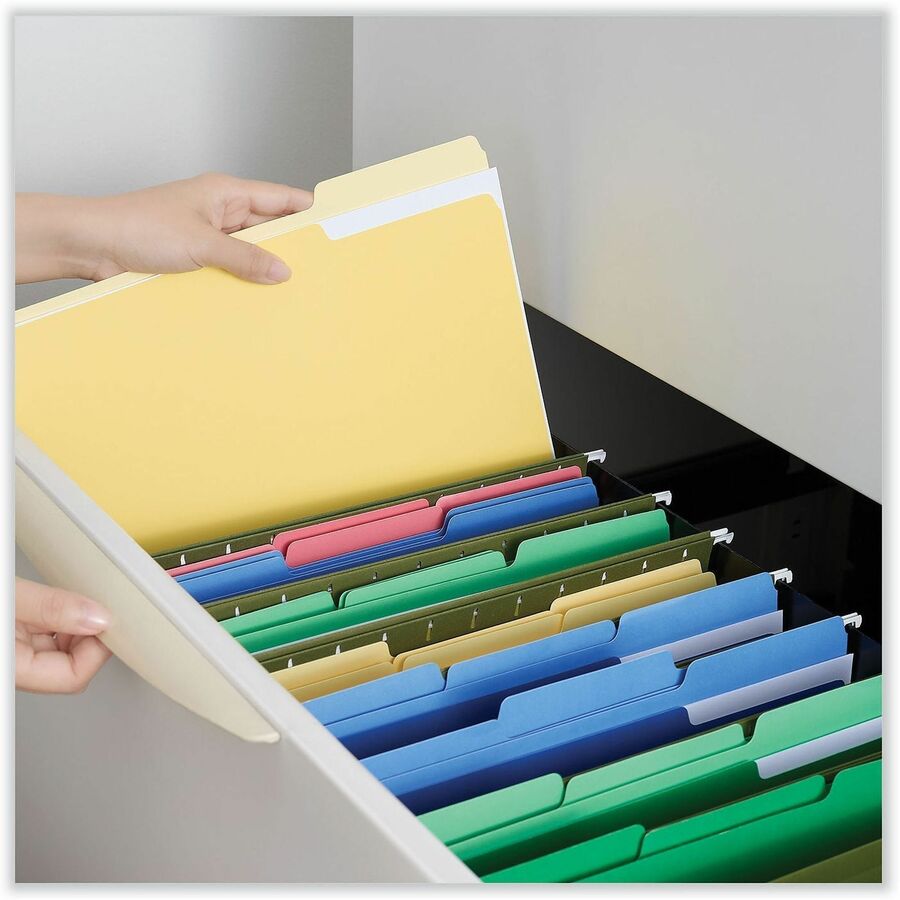 Universal 1/3 Tab Cut Letter Recycled Top Tab File Folder - 8 1/2" x 11" - Assorted Tab Position - 11 pt. - Stock - Yell