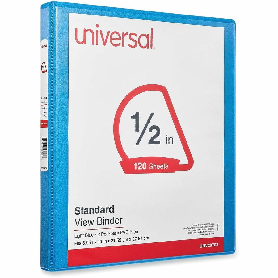 Universal Slant D-Ring View Binder, 3 Rings, 0.5" Capacity, 11 x 8.5, Light Blue - 1/2" Binder Capacity - Letter - 8 1/2